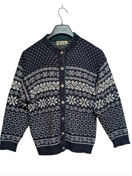 L.L. Bean Sweaters - L.L. Bean Vintage Wool Fair Isle Navy Cardigan Size Large